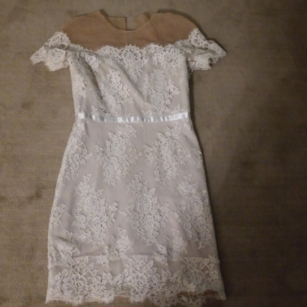 Marchessa Note 4 white ivory lace cocktail sheath wedding dress